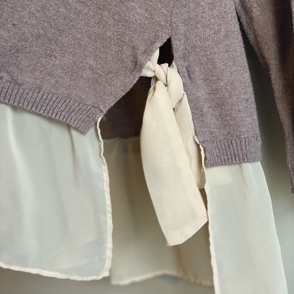 Lauren Conrad neutral cardigan with sheer cream accent and ties size large - Picture 6 of 6